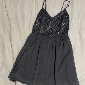 Gray Sequin Spaghetti Strap Dress